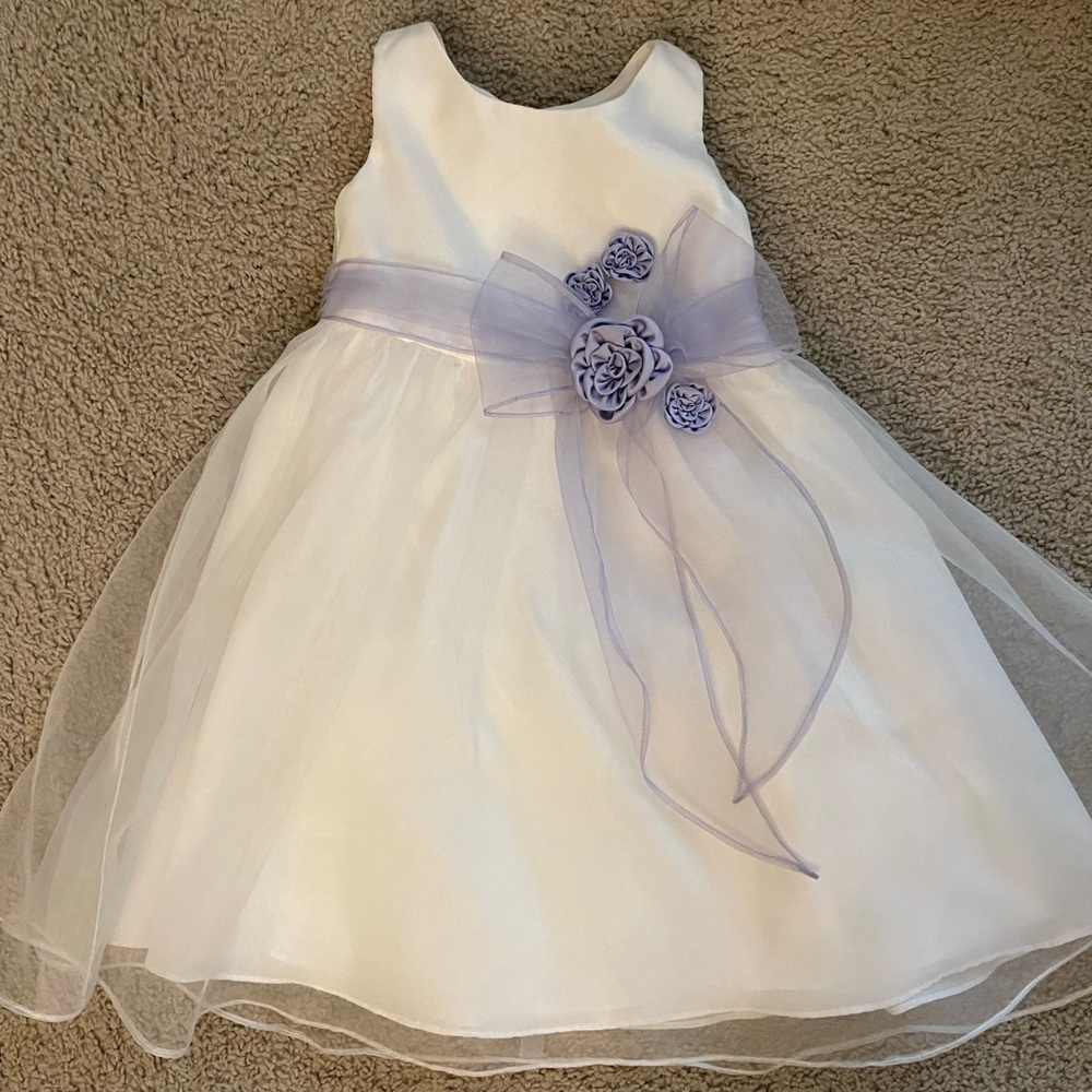Alfred Angelo White and Purple Sleeveless A-Line Dress 4T